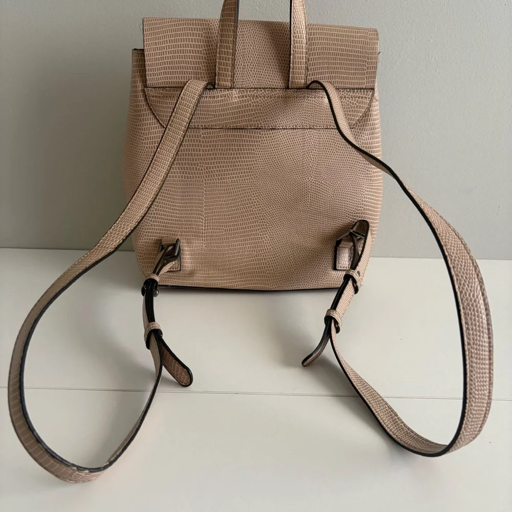 Taupe Lizard Embossed Backpack‎ Purse Minimal Neutral